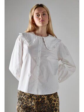Buissonniere Glamorous Statement Collar Blouse Button White Shirt Top XS